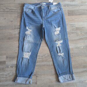 Kiki LaRue Blake Boyfriend Jeans | Distressed Light Wash | Size 14 | NWT